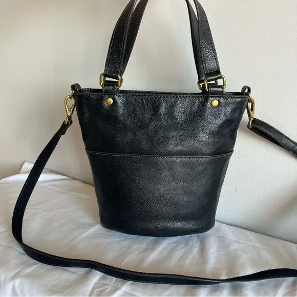 FOSSIL Black Leather Tote shoulder Bag crossbody Satchel Sydney Ryder Gemma Kyle - Picture 4 of 13